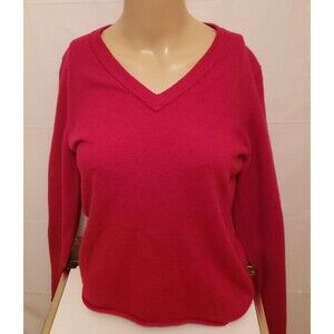 Women’s FWM 2-Ply 100% Cashmere Red V-Neck Sweater Size M NWOT Classic Old Money